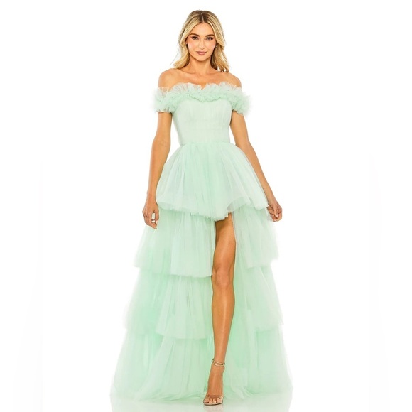 Mac Duggal Mint Green Off-Shoulder Maxi Dress - Picture 1 of 7